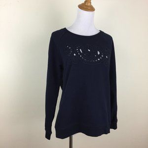MADEWELL Dark Blue Perforated Embroidery Long Sleeve Sweatshirt Shirt